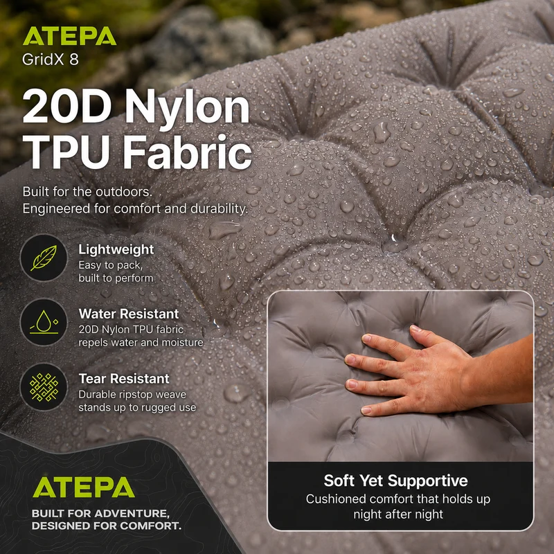 ATEPA GridX 8 Ultralight Insulated Sleeping Pad – R‑Value 8, 4‑Season Mat for Winter & Backpacking