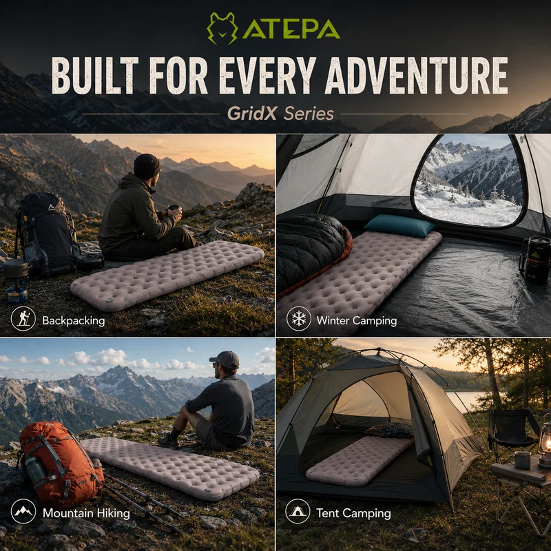 ATEPA GridX 8 Ultralight Insulated Sleeping Pad – R‑Value 8, 4‑Season Mat for Winter & Backpacking