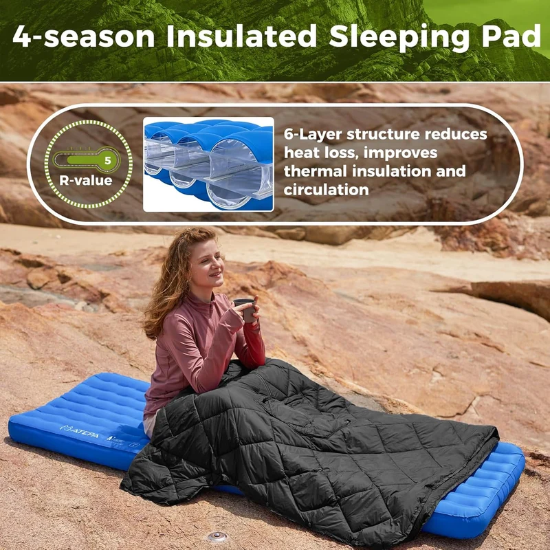 ATEPA EdgeX 5 Ultralight Sleeping Pad – R-Value 5.0, Insulated Inflatable Pad for 3-Season & Winter Backpacking