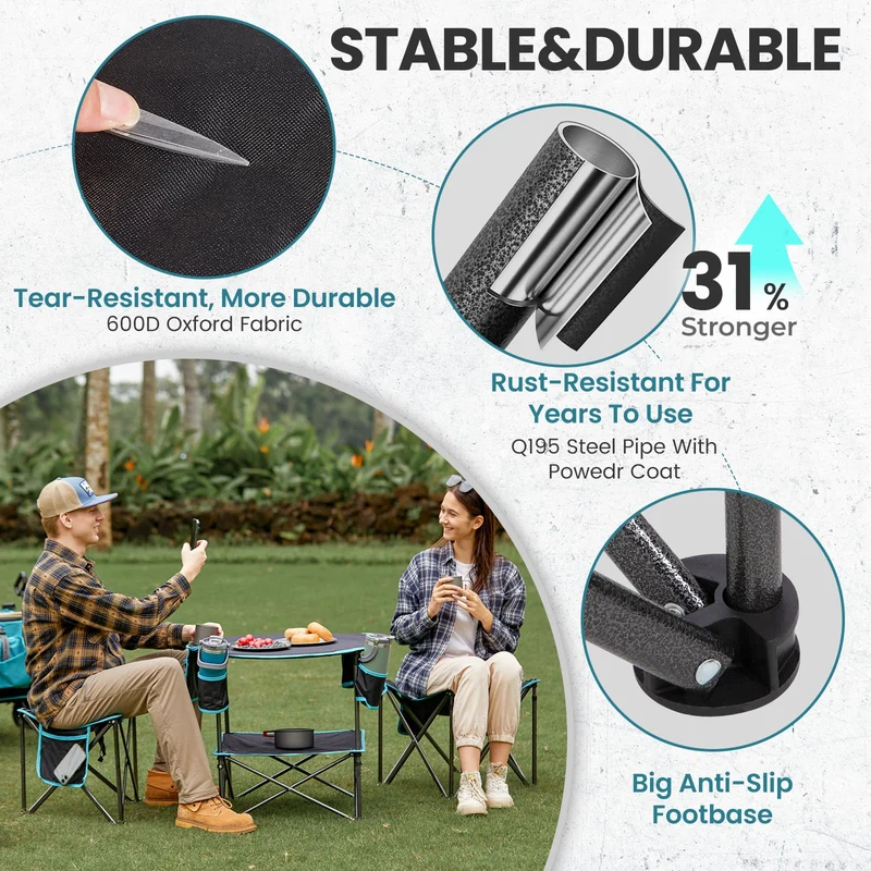FUNDANGO Folding Tripod Stool – 440lb Heavy Duty Camping Chair with Padded Seat