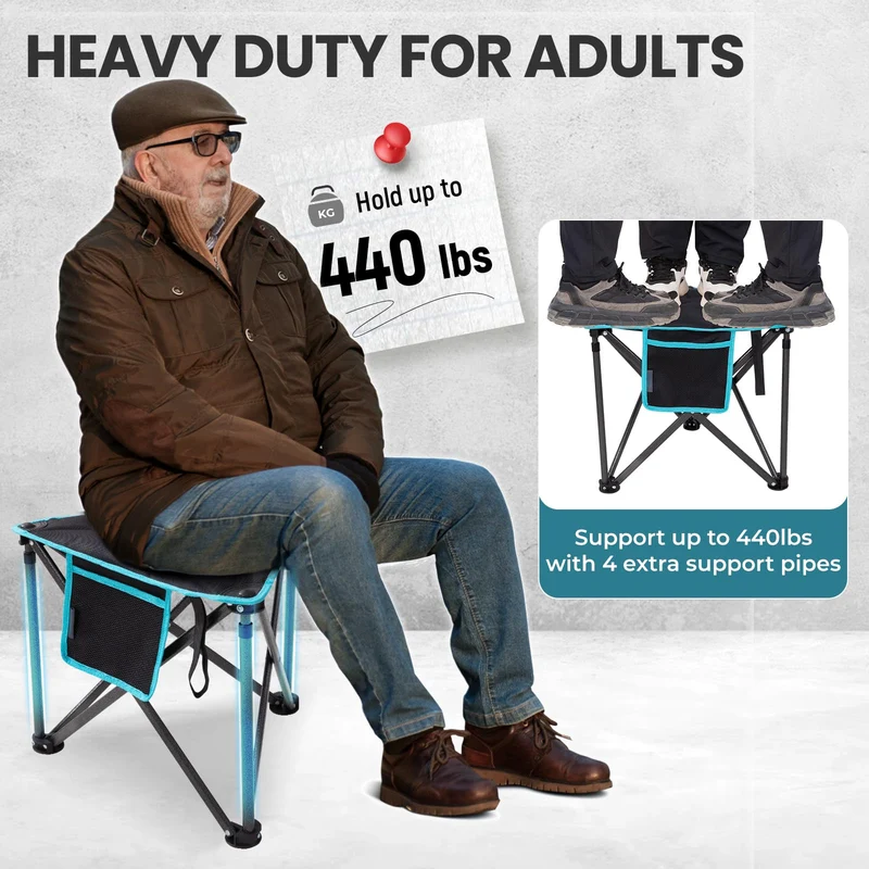 FUNDANGO Folding Tripod Stool – 440lb Heavy Duty Camping Chair with Padded Seat