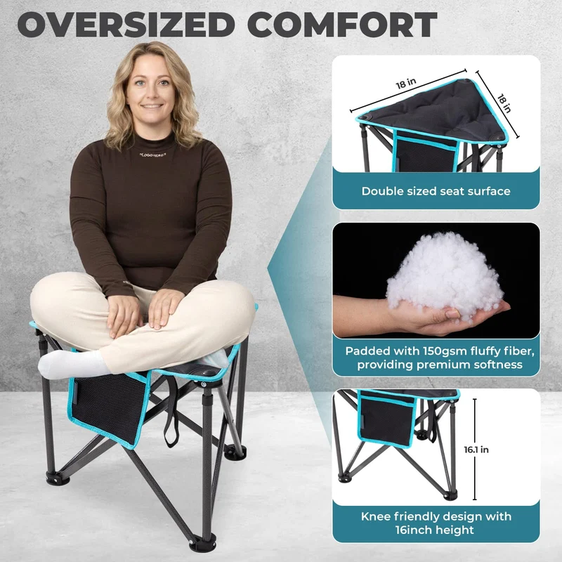 FUNDANGO Folding Tripod Stool – 440lb Heavy Duty Camping Chair with Padded Seat