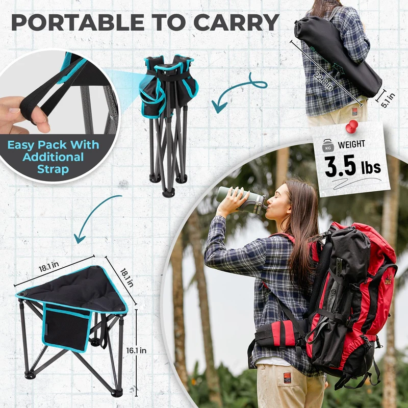 FUNDANGO Folding Tripod Stool – 440lb Heavy Duty Camping Chair with Padded Seat