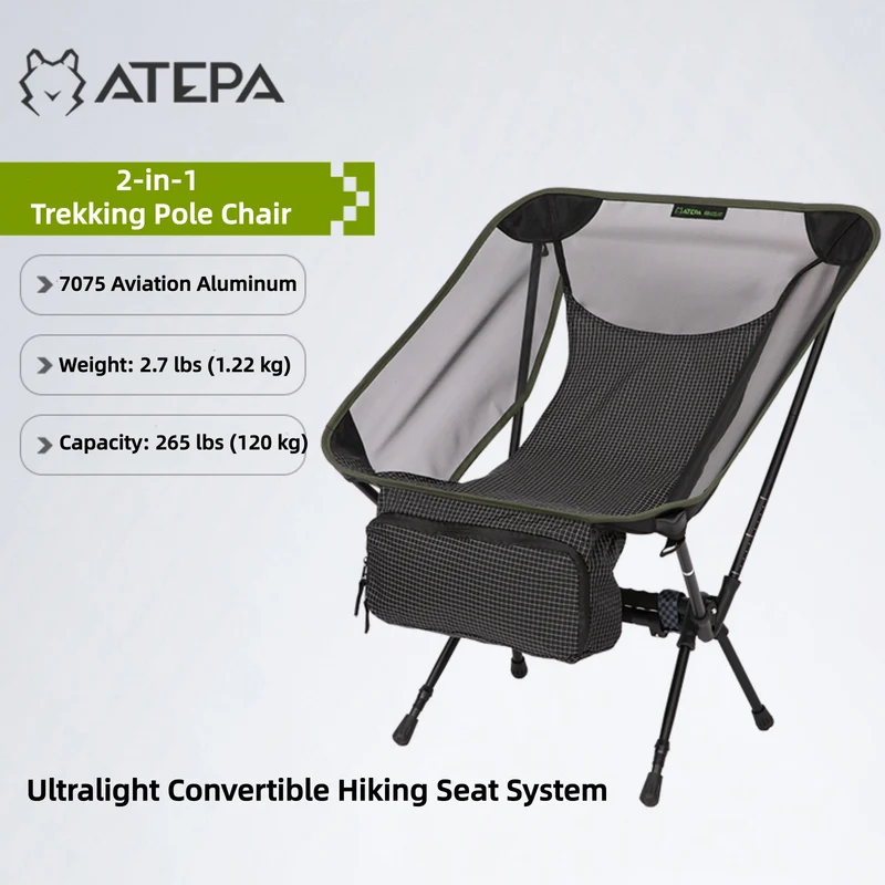ATEPA 2-in-1 Trekking Pole Chair – Ultralight Convertible Hiking Seat System