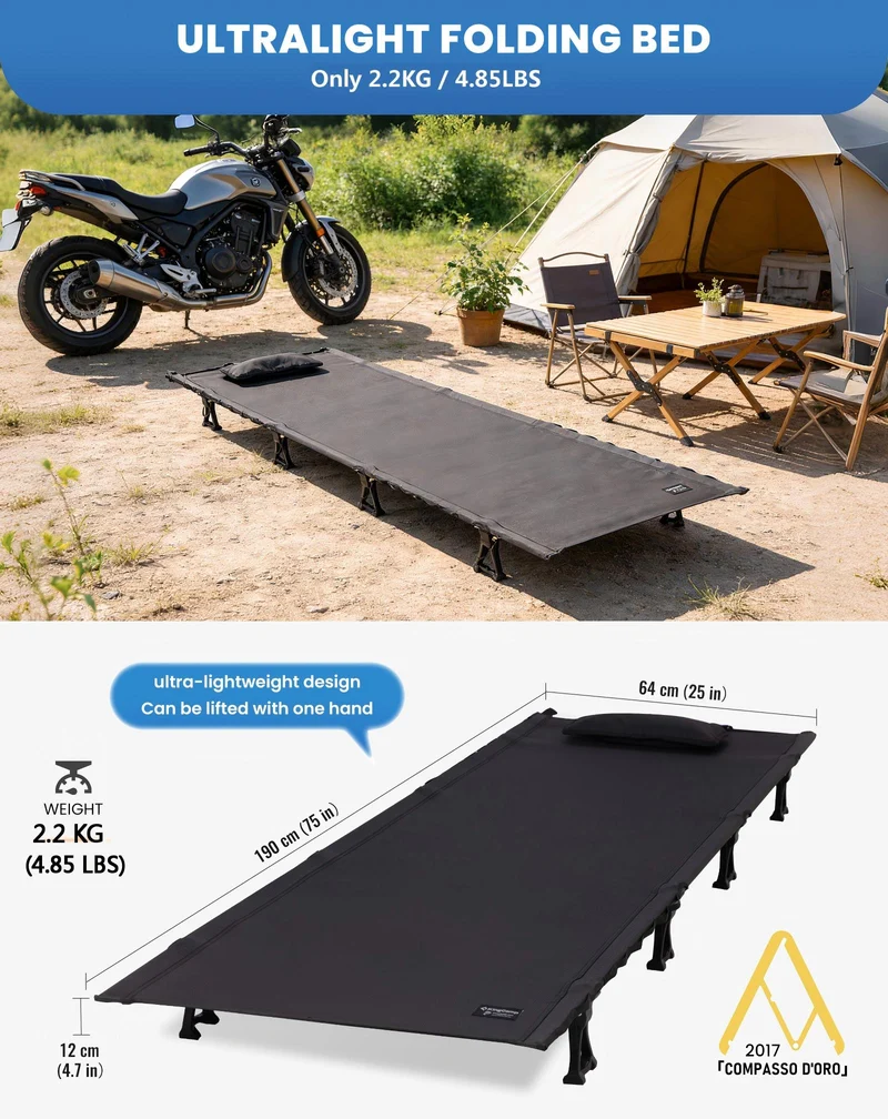 KingCamp Ultralight Folding Camping Cots with Mattress Pad