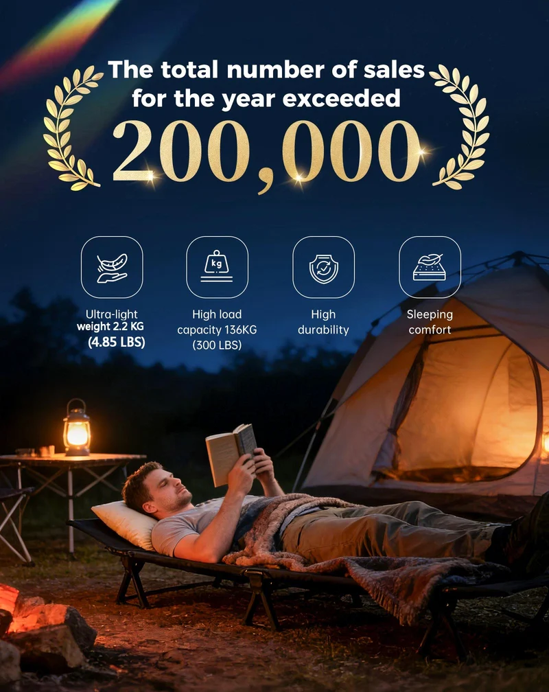 KingCamp Ultralight Folding Camping Cot for Adults - 4.85lb Portable Compact Camp Bed with Pillowcase for Solo Camping & Emergency Prep