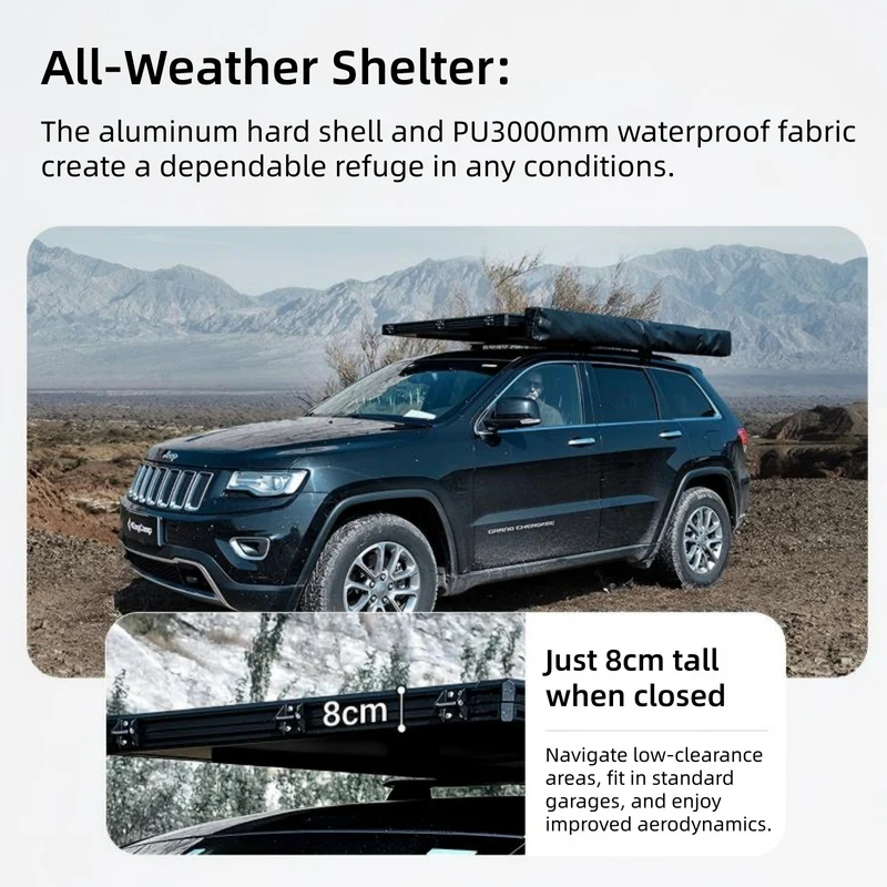 KingCamp ENDLESS 8 Rooftop Tent – 3‑Second Set‑Up, Ultra‑Thin 8cm Hard Shell, Waterproof & Lightweight for SUV/Truck Overlanding