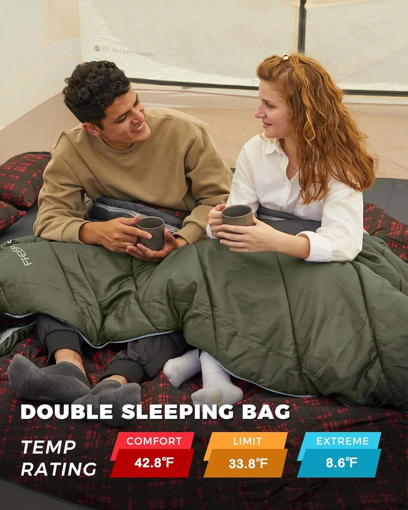 KingCamp FREESPACE 250D Double-Sized Sleeping Bag with 2 Pillows