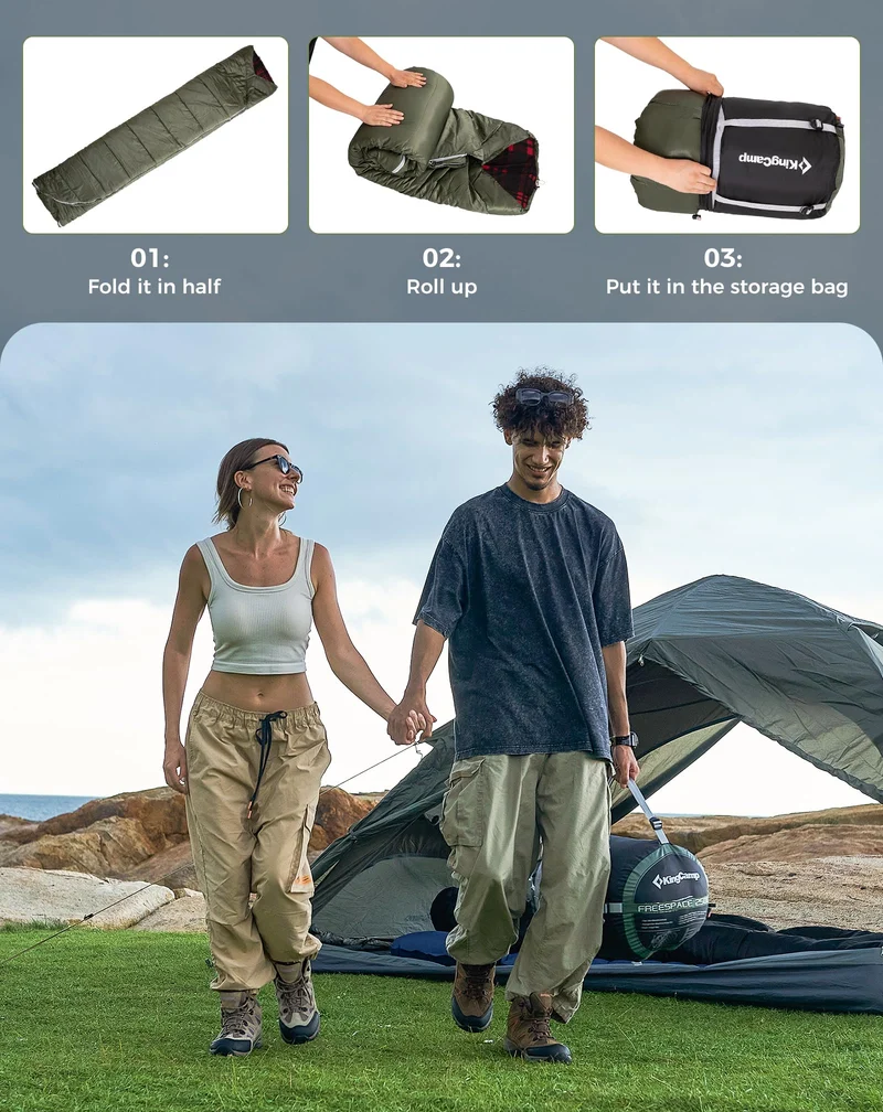 KingCamp FREESPACE 250D Double-Sized Sleeping Bag with 2 Pillows