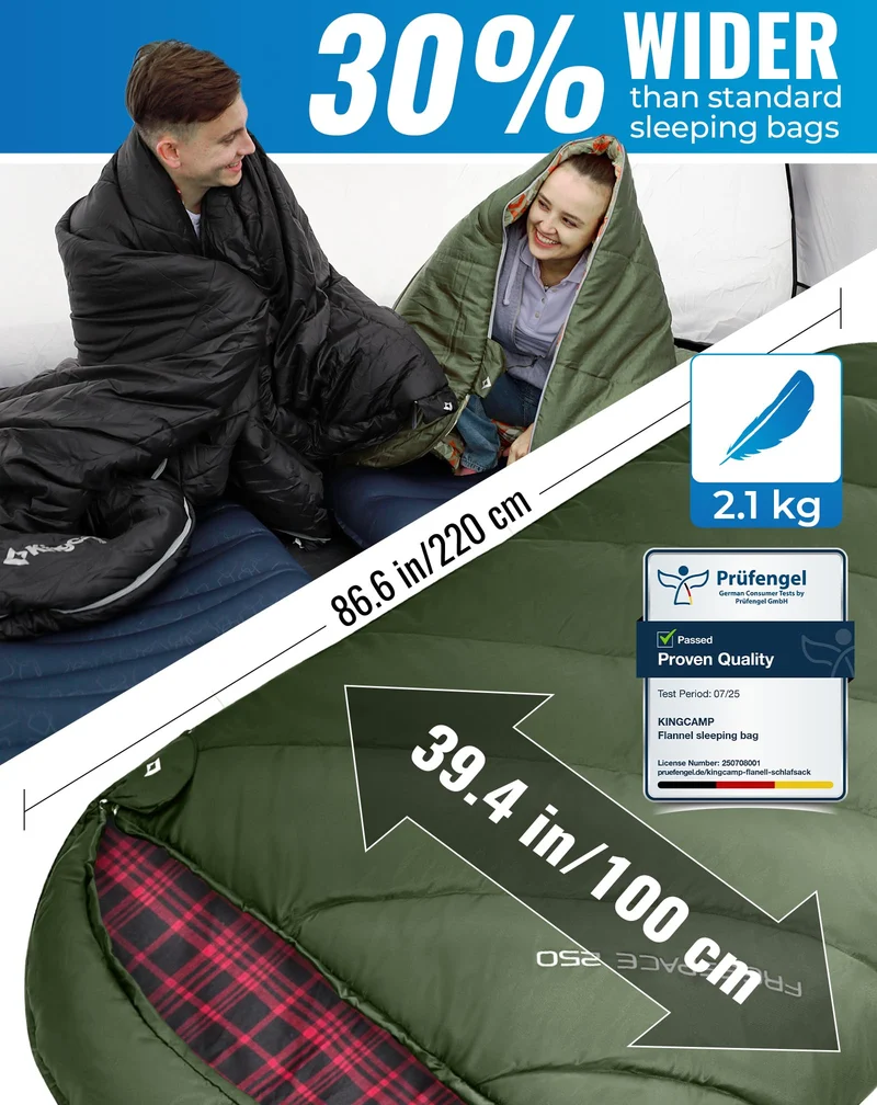 KingCamp FREESPACE Series Sleeping Bags – Roomy Single & Double Camping Bag Olive