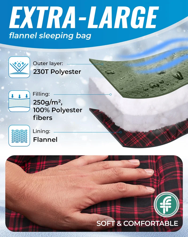 KingCamp FREESPACE Series Sleeping Bags – Roomy Single & Double Camping Bag Olive