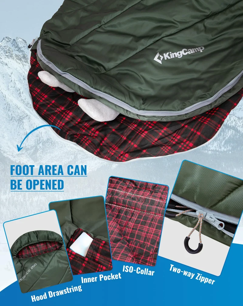 KingCamp FREESPACE Series Sleeping Bags – Roomy Single & Double Camping Bag Olive