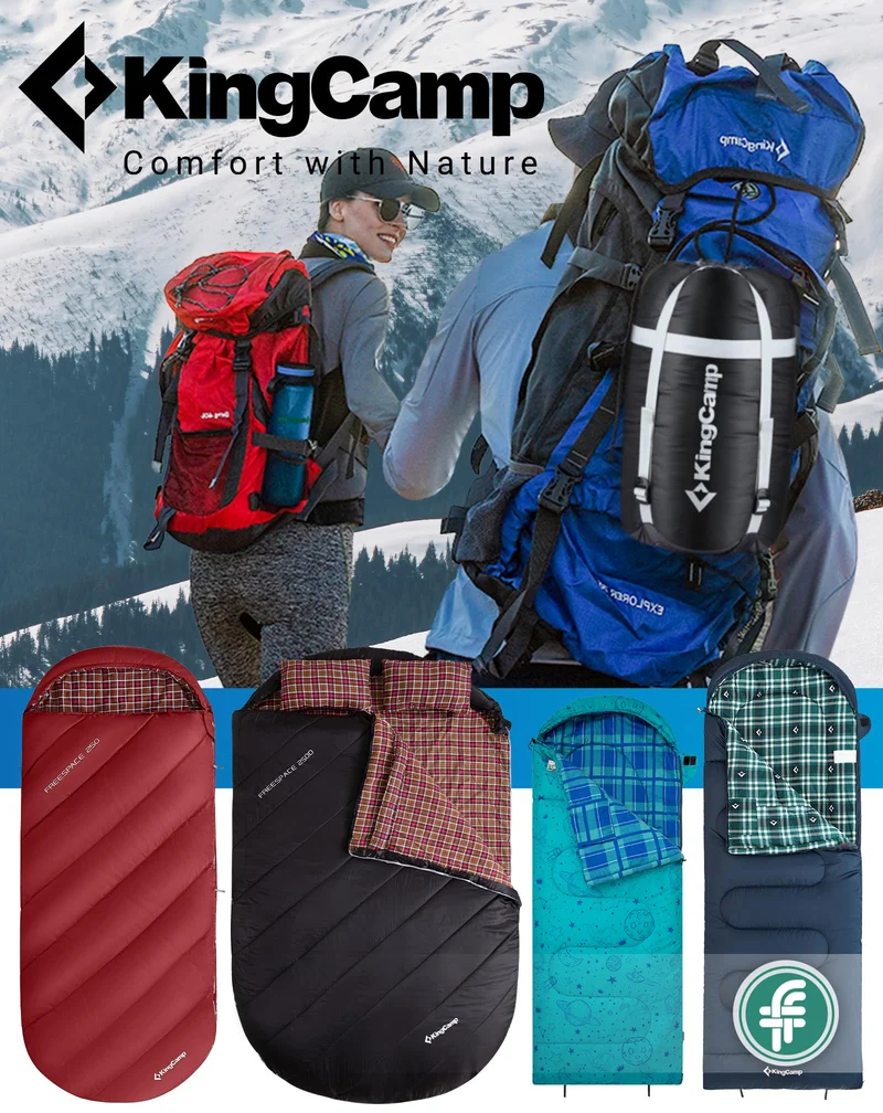 KingCamp FREESPACE Series Sleeping Bags – Roomy Single & Double Camping Bag Olive