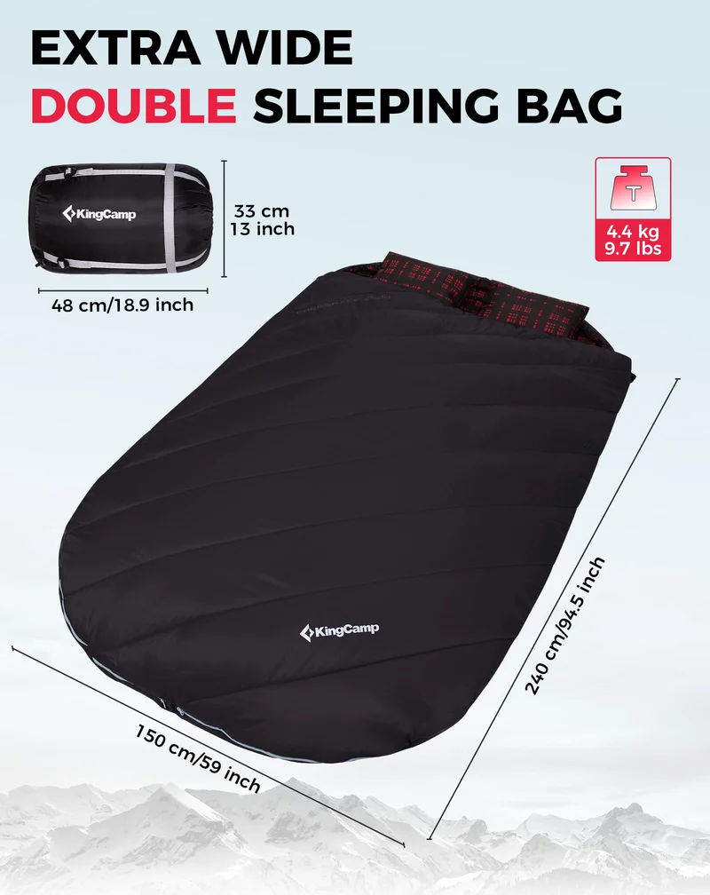 KingCamp FREESPACE 250D Double-Sized Sleeping Bag with 2 Pillows
