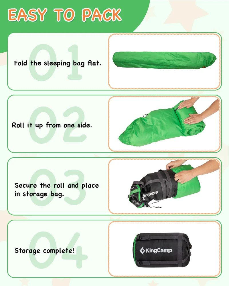 KingCamp Kids Mummy Sleeping Bag - 3-Season Warm & Snug Fit for Camping, Ages 8-12 (up to 4'7" Tall)