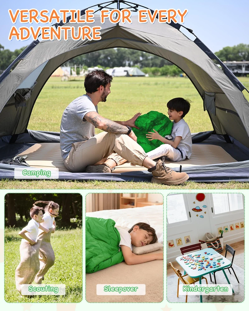 KingCamp Kids Mummy Sleeping Bag - 3-Season Warm & Snug Fit for Camping, Ages 8-12 (up to 4'7" Tall)