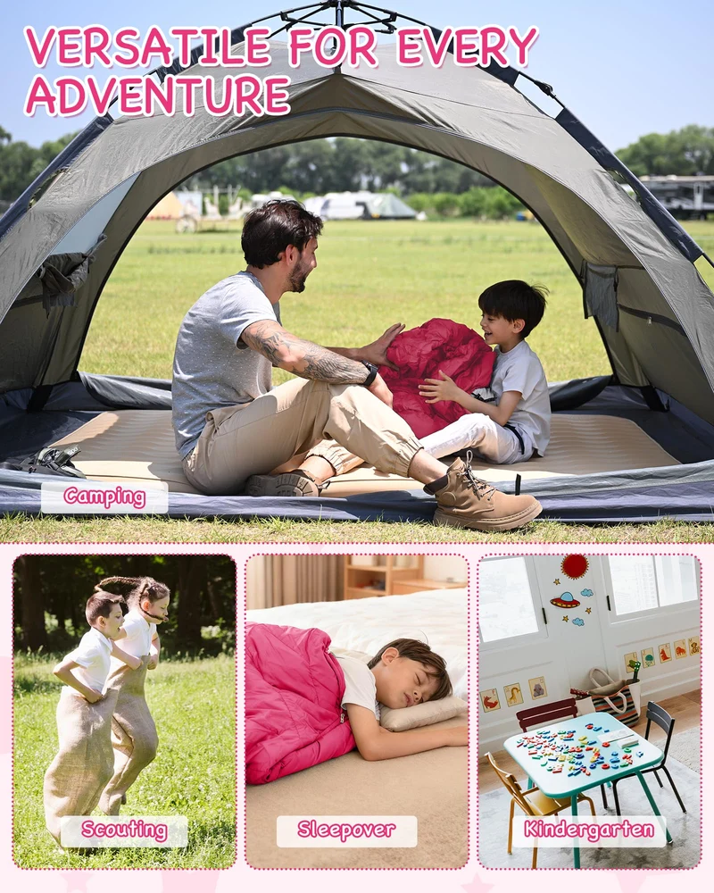 KingCamp Kids Mummy Sleeping Bag - 3-Season Warm & Snug Fit for Camping, Ages 8-12 (up to 4'7" Tall)
