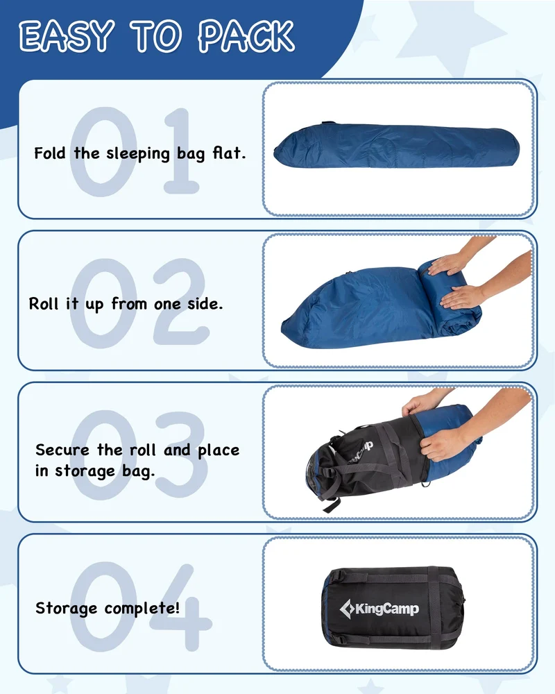 KingCamp Kids Mummy Sleeping Bag - 3-Season Warm & Snug Fit for Camping, Ages 8-12 (up to 4'7" Tall)