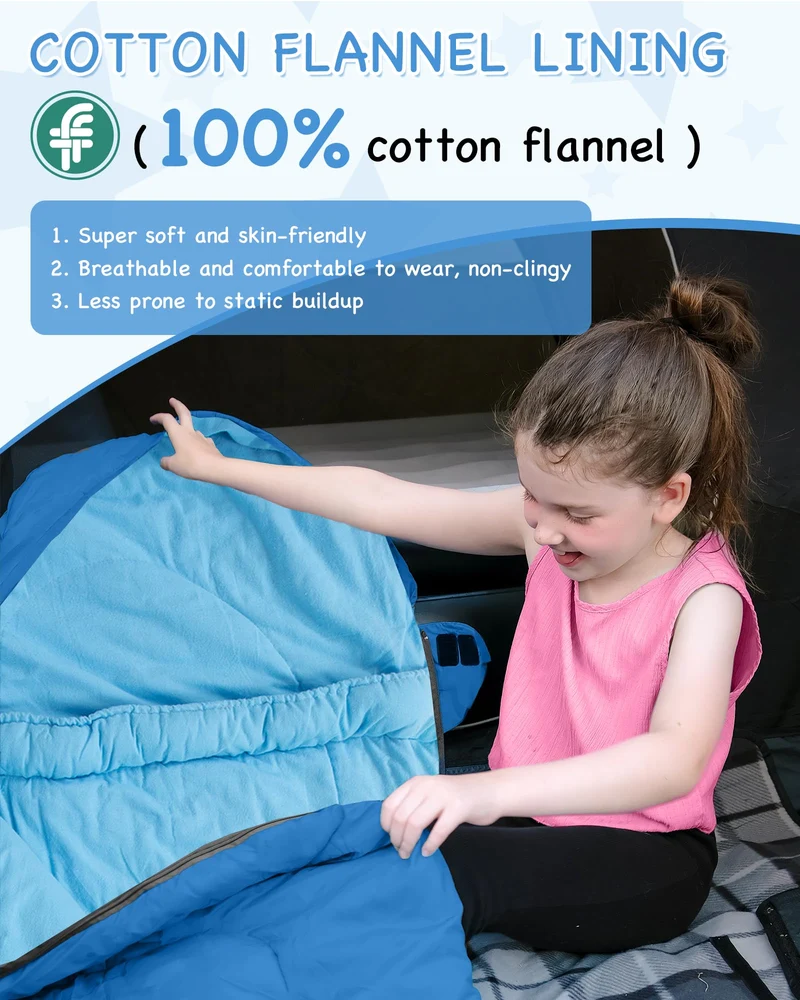 KingCamp Kids Mummy Sleeping Bag - 3-Season Warm & Snug Fit for Camping, Ages 8-12 (up to 4'7" Tall)