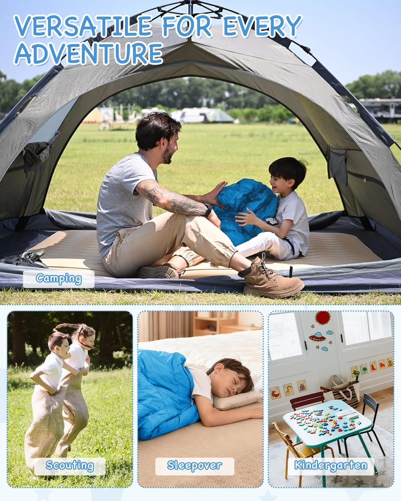 KingCamp Kids Mummy Sleeping Bag - 3-Season Warm & Snug Fit for Camping, Ages 8-12 (up to 4'7" Tall)