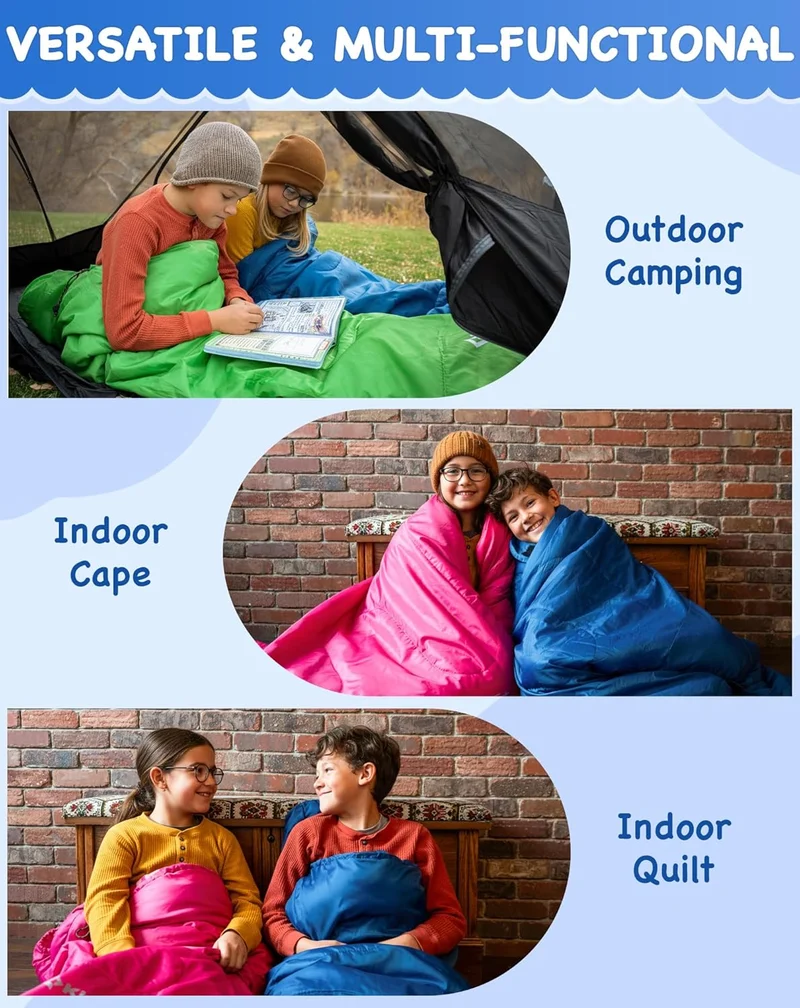KingCamp Kids Mummy Sleeping Bag - 3-Season Warm & Snug Fit for Camping, Ages 8-12 (up to 4'7" Tall)