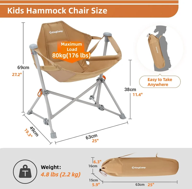 KingCamp Kids Hammock Chair with Stand - Secure Folding Chair for Outdoor & Indoor Use - Perfect for Gift-Giving