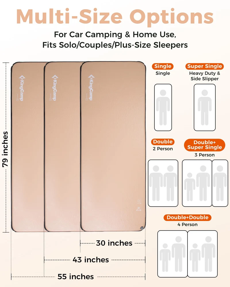KingCamp FlexiRest DUO Ultralight Inflatable Sleeping Pad – PVC-Free 2-Person Camping Mattress for Backpacking & Glamping