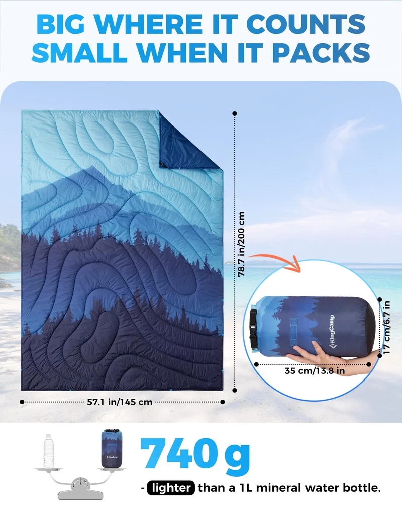 KingCamp SMART 150 XL Ultralight Camping Blanket – Packable, Wearable & Water-Repellent for Outdoor & Stadium Use