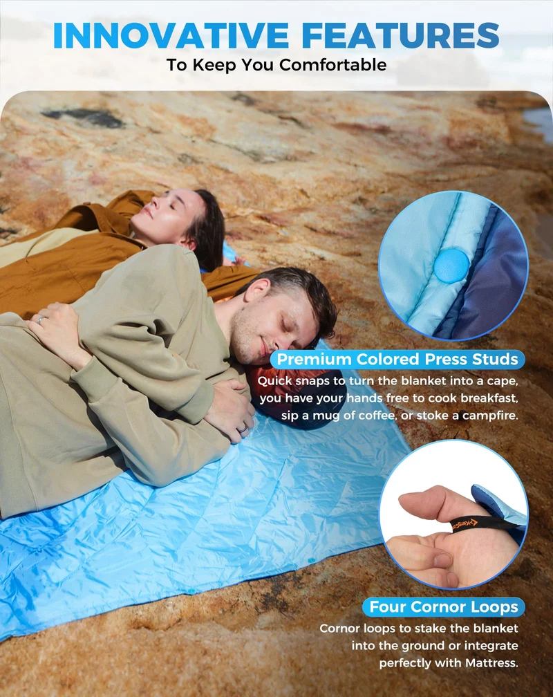 KingCamp SMART 150 XL Ultralight Camping Blanket – Packable, Wearable & Water-Repellent for Outdoor & Stadium Use