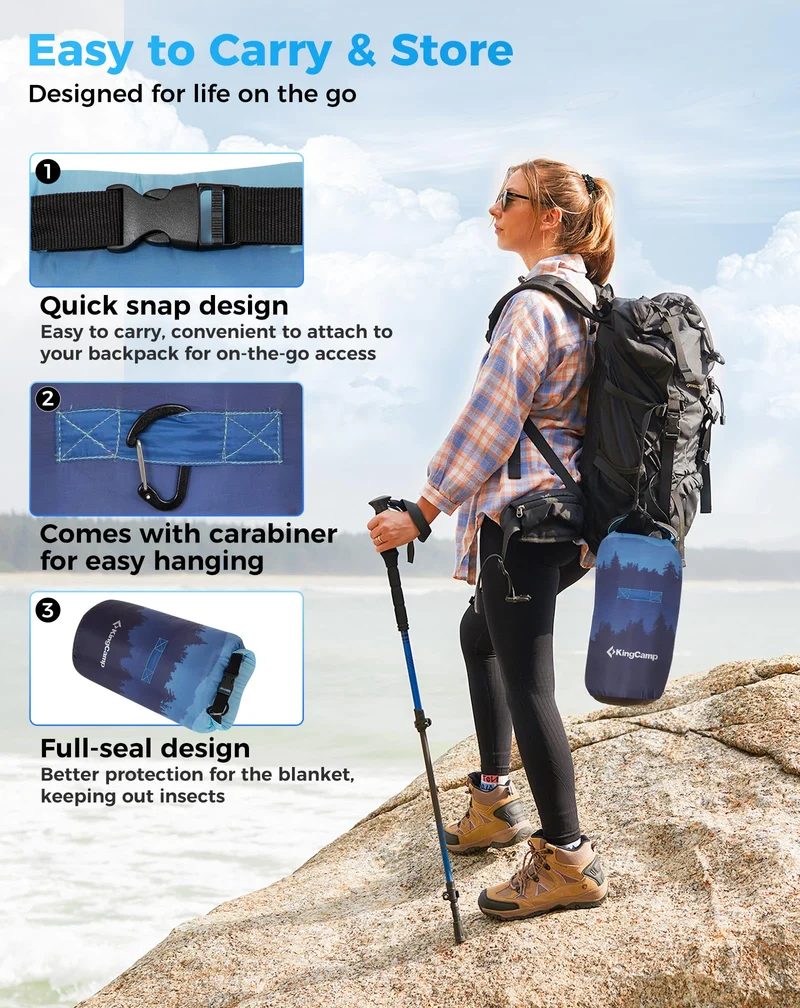 KingCamp SMART 150 XL Ultralight Camping Blanket – Packable, Wearable & Water-Repellent for Outdoor & Stadium Use