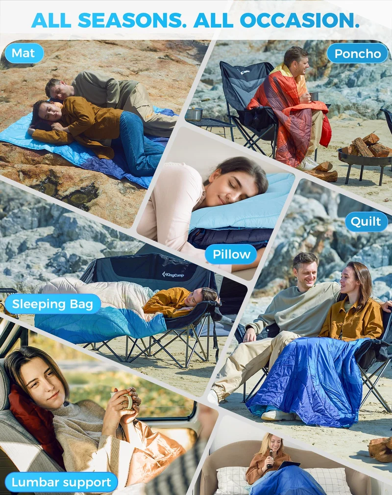 KingCamp SMART 150 XL Ultralight Camping Blanket – Packable, Wearable & Water-Repellent for Outdoor & Stadium Use