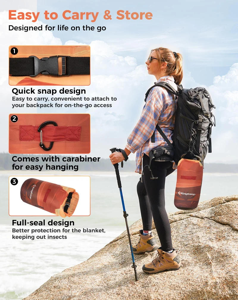 KingCamp SMART 150 XL Ultralight Camping Blanket – Packable, Wearable & Water-Repellent for Outdoor & Stadium Use