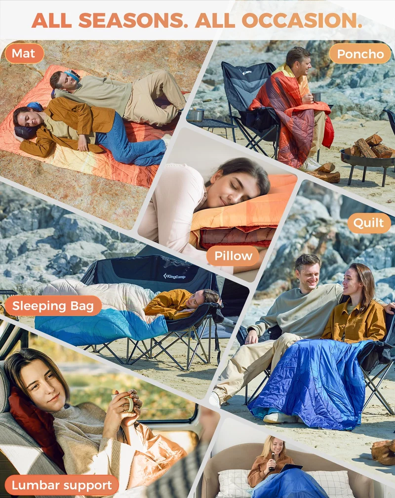 KingCamp SMART 150 XL Ultralight Camping Blanket – Packable, Wearable & Water-Repellent for Outdoor & Stadium Use