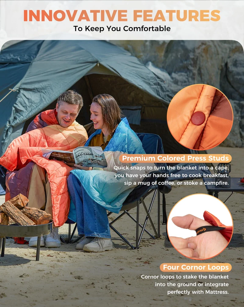 KingCamp SMART 150 XL Ultralight Camping Blanket – Packable, Wearable & Water-Repellent for Outdoor & Stadium Use