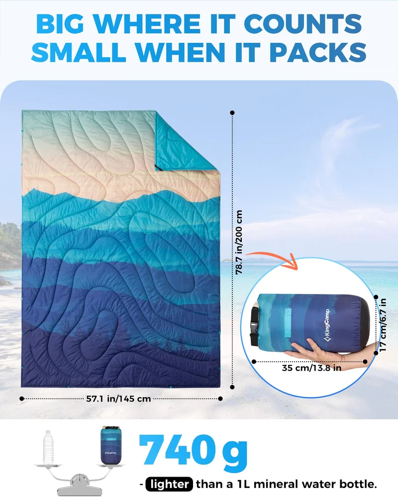 KingCamp SMART 150 XL Ultralight Camping Blanket – Packable, Wearable & Water-Repellent for Outdoor & Stadium Use