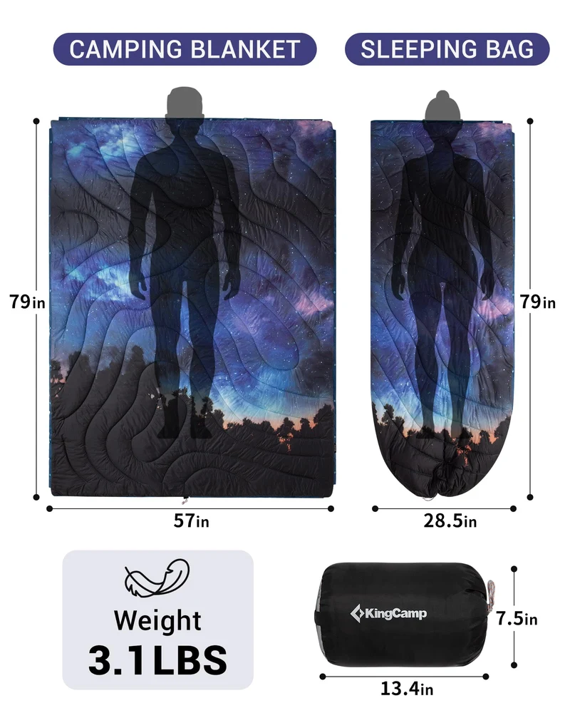 KingCamp Boho Printed Wearable Camping Blanket | Large Sherpa & Water-Resistant Picnic Blanket for Outdoor Concerts, Beach & Travel