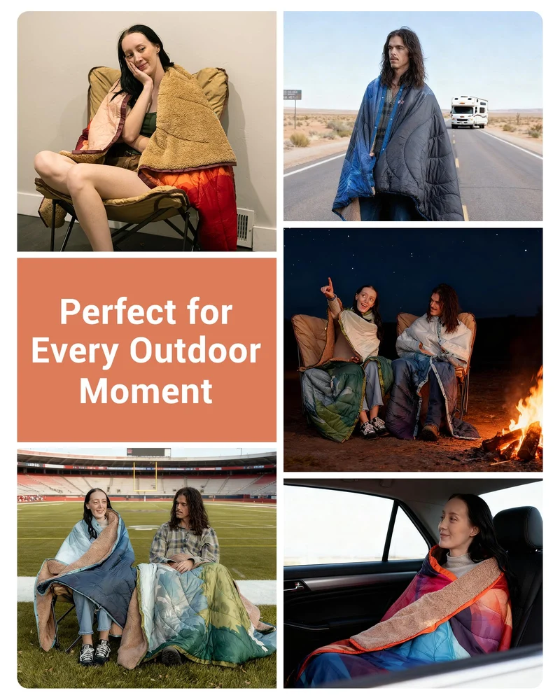 KingCamp Boho Printed Wearable Camping Blanket | Large Sherpa & Water-Resistant Picnic Blanket for Outdoor Concerts, Beach & Travel