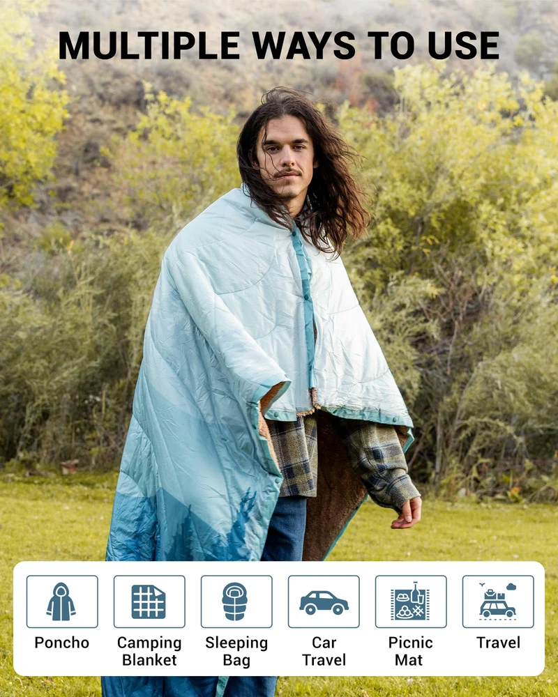 KingCamp Boho Printed Wearable Camping Blanket | Large Sherpa & Water-Resistant Picnic Blanket for Outdoor Concerts, Beach & Travel
