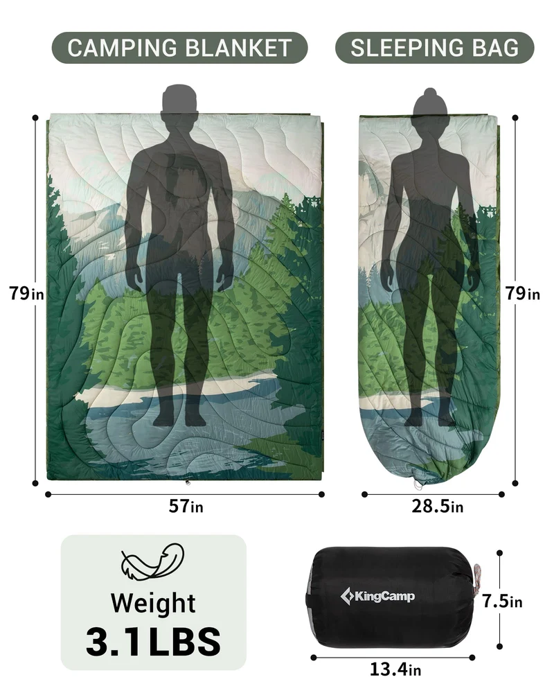 KingCamp Boho Printed Wearable Camping Blanket | Large Sherpa & Water-Resistant Picnic Blanket for Outdoor Concerts, Beach & Travel