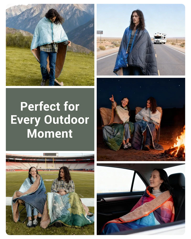 KingCamp Boho Printed Wearable Camping Blanket | Large Sherpa & Water-Resistant Picnic Blanket for Outdoor Concerts, Beach & Travel