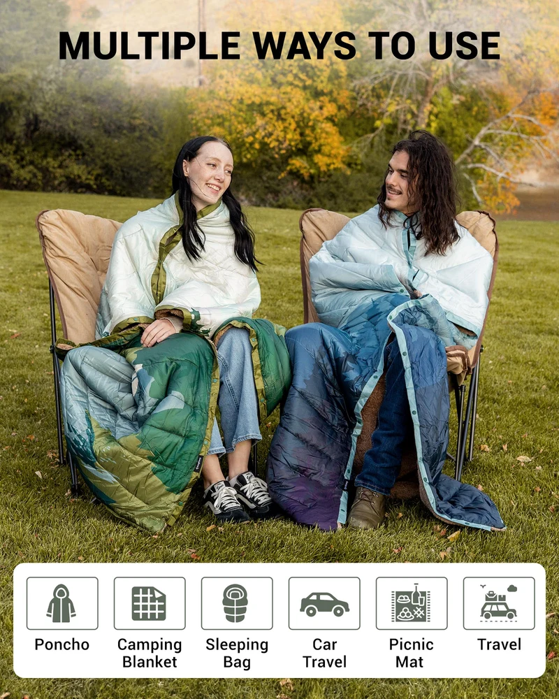 KingCamp Boho Printed Wearable Camping Blanket | Large Sherpa & Water-Resistant Picnic Blanket for Outdoor Concerts, Beach & Travel