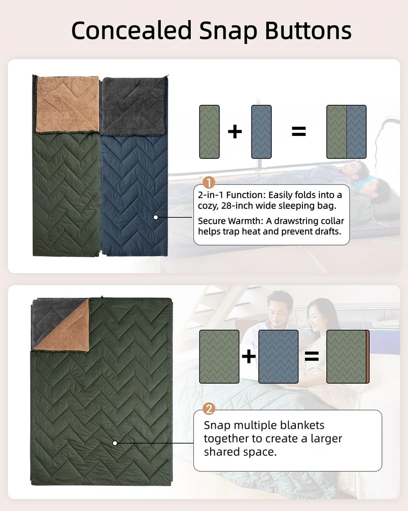 KingCamp Sherpa Sleeping Bag Blanket | 2-in-1 for Camping, Car & Home | Lightweight & Packable