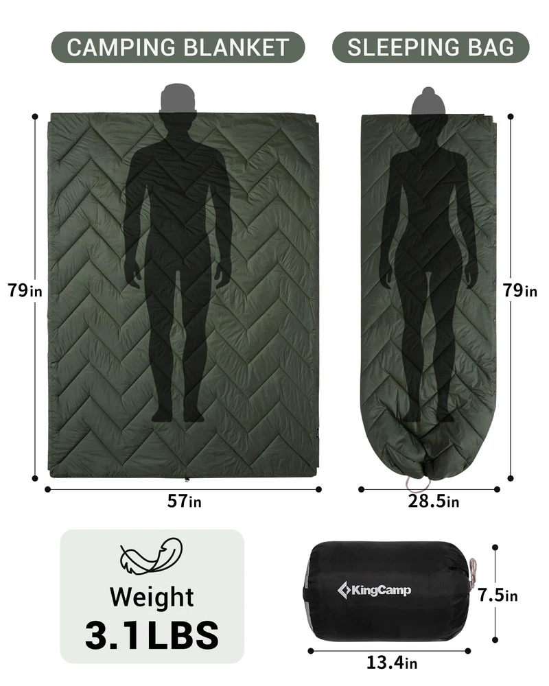 KingCamp Sherpa Sleeping Bag Blanket | 2-in-1 for Camping, Car & Home | Lightweight & Packable