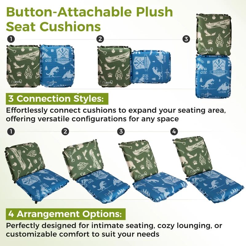 ATEPA Self-Inflating Stadium Seat Cushion - 2.5" Thick Memory Foam Pad for Bleachers, Airplane Travel, Sports & Office Chairs