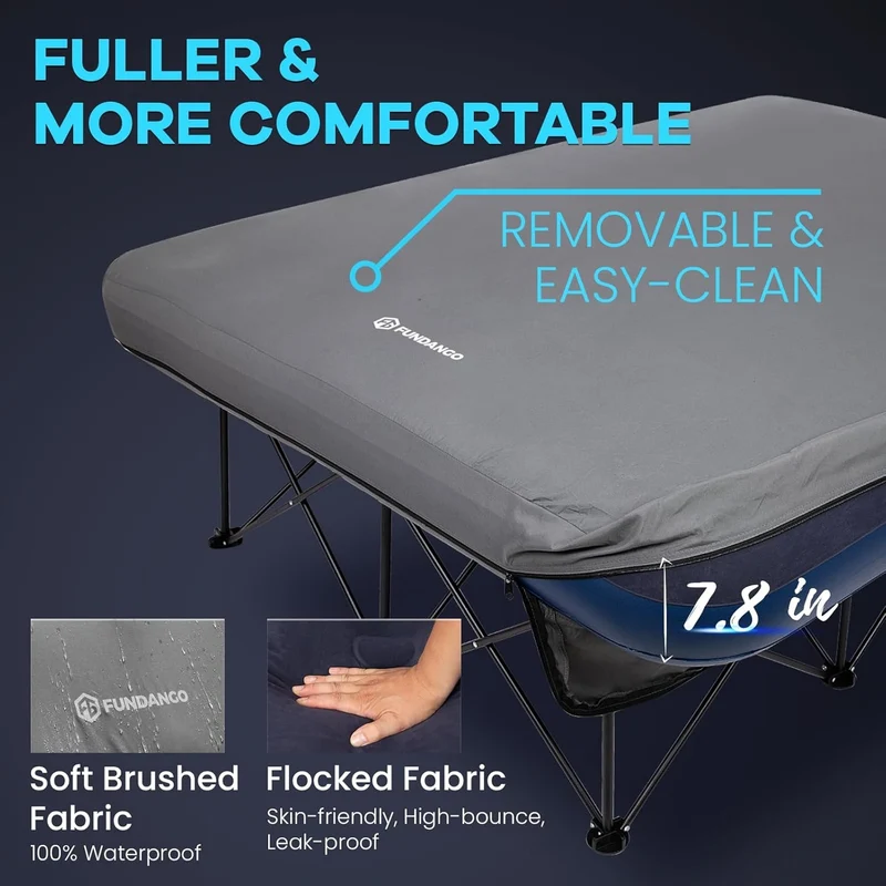 FUNDANGO Queen Camping Cot with Detachable Air Mattress - 2-Person Portable Outdoor Bed with Electric Pump