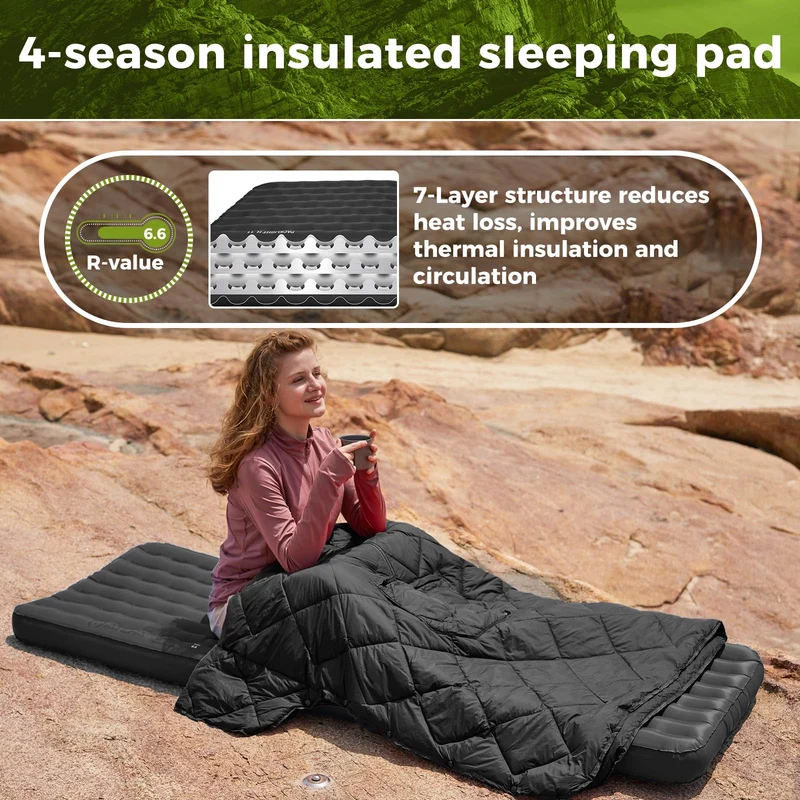 ATEPA Ultralight Sleeping Pad - R-Value 6.6 for Winter Camping, Insulated & Inflatable Mat for Backpacking