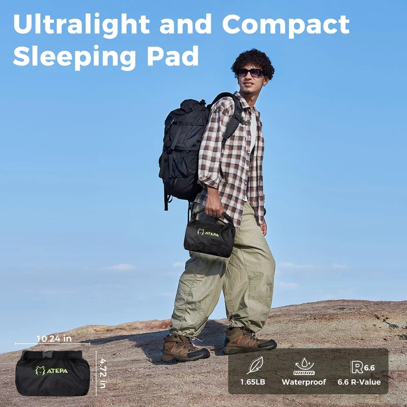 ATEPA Ultralight Sleeping Pad - R-Value 6.6 for Winter Camping, Insulated & Inflatable Mat for Backpacking