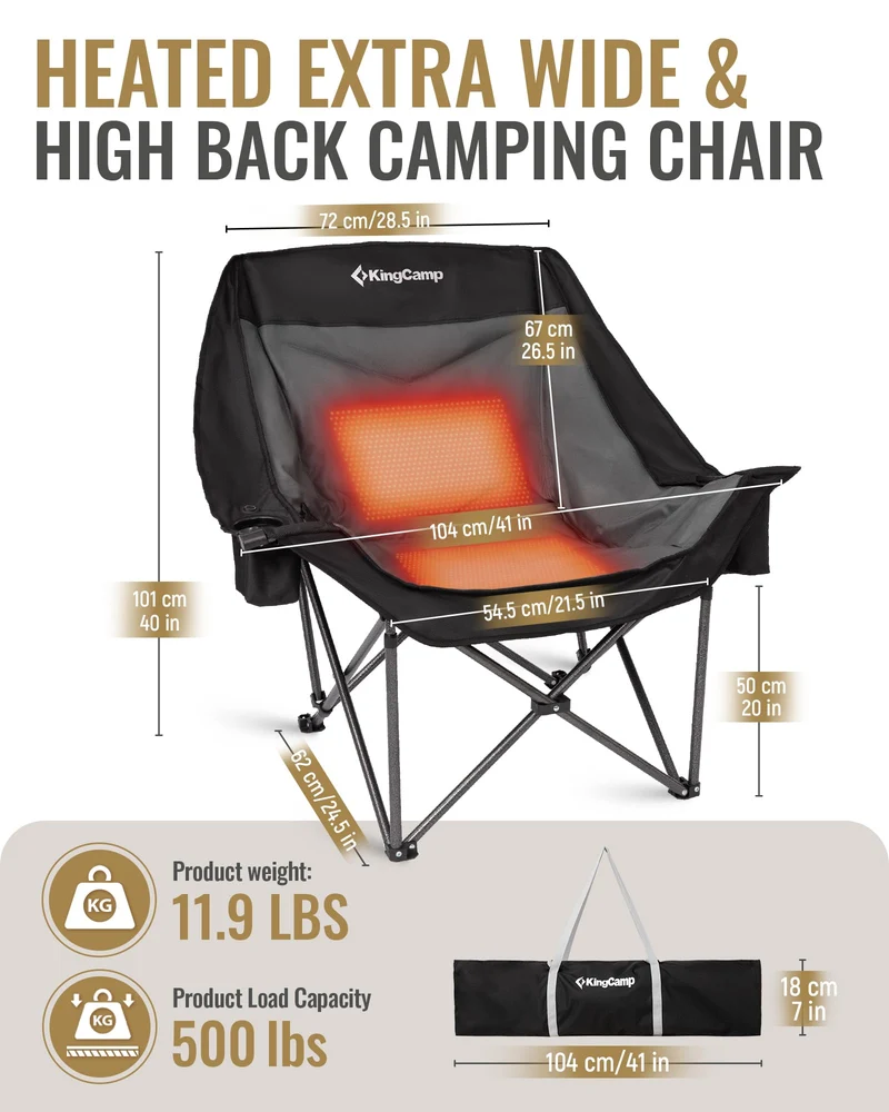 KingCamp CANNA C10 PLUS Heated Camping Chair - Oversized Single Chair with 3 Heat Settings