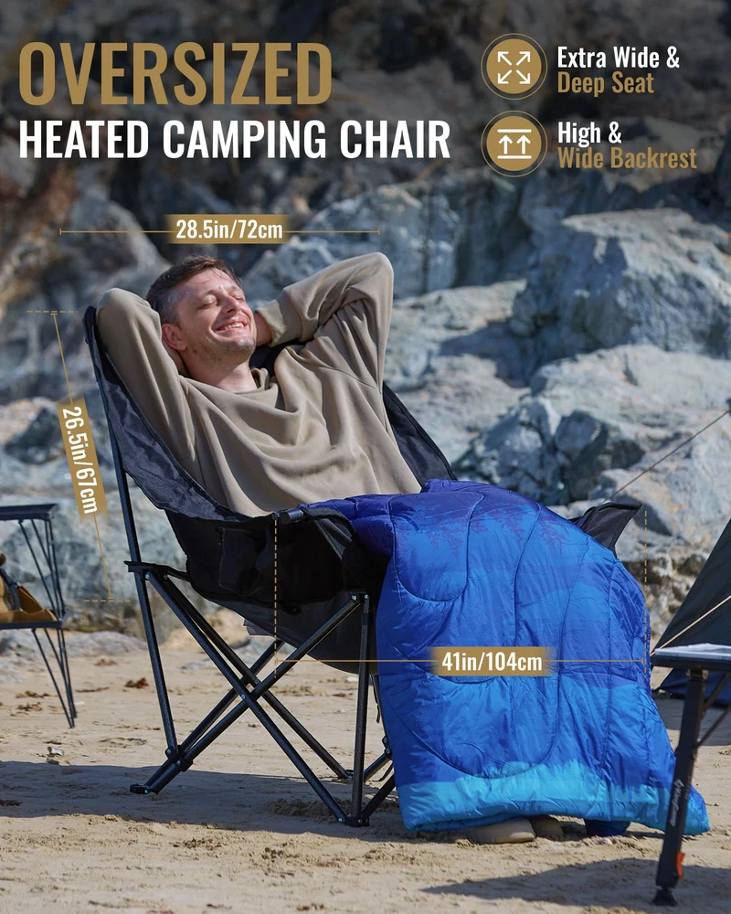 KingCamp CANNA C10 PLUS Heated Camping Chair - Oversized Single Chair with 3 Heat Settings