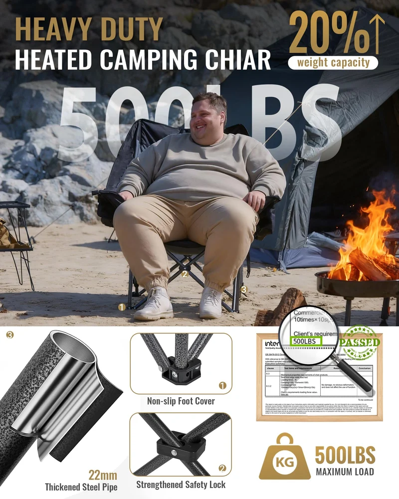 KingCamp CANNA C10 PLUS Heated Camping Chair - Oversized Single Chair with 3 Heat Settings